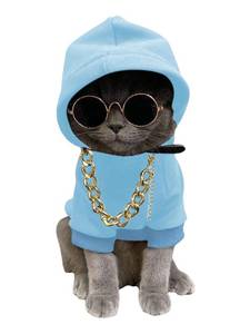 lot 4502 image: QWINEE 3Pcs Dog Hoodie Cat Apparel Dog Custume Set with Necklace and Sunglasses Pet Clothes for Puppy Small Medium Dogs Cats Light Blue Small - Retail $10
