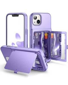 lot 4504 image: WeLoveCase for iPhone 13  iPhone 14 Wallet Case with Credit Card Holder & Hidden Mirror, Two Layer Shockproof Heavy Duty Protection Cover Protective Case for iPhone 1314 6.1 Inch - Light Purple - Retail $14
