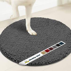 lot 4511 image: Muddy Mat Shown on TV Super Absorbent Microfiber Dog Door Mat for Muddy Paws, Non-Slip Washable Pet Rug, Quick Dry Chenille Entryway Carpet, Machine Washable Indoor Outdoor Mat, Grey Round 4ft - Retail $45