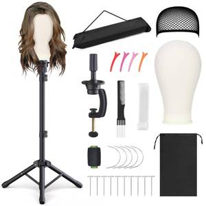 lot 4512 image: Relx Reinforced Wig Stand with Mannequin Head - Adjustable Wig Head Stand with Head for Wigs - Manikin Head Set for Cosmetology, black - Retail $35