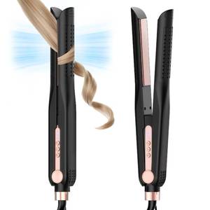 lot 4520 image: SKIMI Airflow Styler, Titanium Flat Iron Hair Straightener, Professional Curling Iron with Cooling Air Vents to Lock in Style, 5 Temps & Dual Voltage, Auto Off (Black & Blush Gold). - Retail $200