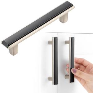 lot 4532 image: BEROSSA Black and Nickel Cabinet Pulls Matte Black and Brushed Nickel Kitchen Cabinet Handles, 5 Pack 3-34 Inch, 2281 Two Tone Hardware for Cabinets Drawers Bedroom Dresser Cupboard Bathroom Vanity - Retail $25