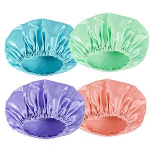 lot 4535 image: AmazerBath Shower Cap, 4 PCS Shower Caps for Women Reusable Waterproof, Double Layers Hair Cap for Shower, Elastic and Flexi Bath Caps, Environmental Protection Bathing Hat for Adult Kids