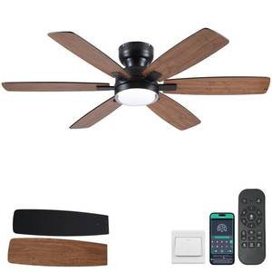 lot 4540 image: Kviflon 52 Rustic Ceiling Fans with Lights, Low Profile Flush Mount Ceiling Fan with RemoteAPP Control, 6 Reversible Double-sided Blades, 3 CCT Dimmable LED Lights for Living Room Farmhouse, Brown - Retail $86