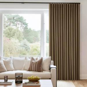 lot 4541 image: Dark Brown Pleated Linen Blackout Curtains 90 Inches Long for Bedroom Living Room Pinch Pleat Black Out Thermal Insulated Ring Hooks Back Tab Room Darkening Drapes Dutch Cocoa Curtains with Liner - Retail $61