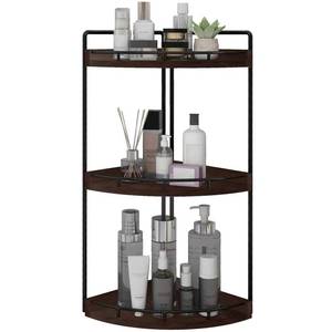 lot 4544 image: Dorhors 3-Tier Corner Bathroom Organizer Countertop for Storage,Vanity Tray,Wood Counter Organizer for Kitchen,Bathroom,Dresser (Walnut) - Retail $30