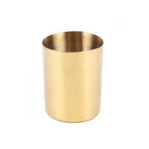 lot 4578 image: MEI YI TIAN Gold Pen Holder Glossy Stainless Steel Pencil Cup for Home Office Desk Organizers Multi Use Makeup Brush Holder Flower Vase Mini Pot Decor - Retail $13