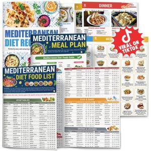 lot 4590 image: Set 3 Mediterranean Diet Chart Food List 2026, Mediterranean Ingredient Meal Plan, Serving Sizes Calories Net Carbs, Weight Loss Diet, Diabetes-Friendly, Heart Healthy, Easy Recipes for Beginners - Retail $20