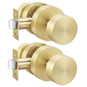 lot 4591 image: Haidms Brushed Gold Door Knobs Passage, Heavy Duty Zinc-Alloy Closet Door Knobs, Gold Interior Door Knob for Hallway & Closet, Round Ball Design(2 Pack) - Retail $63