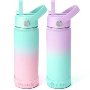 lot 4595 image: Fimibuke Kids Insulated Water Bottle - 18oz BPA-FREE 188 Stainless Steel Kid Cup with Straw Travel Tumbler Leak Proof Double Wall Vacuum Toddler Water Bottle for School Boy Girl 2 Pack, CandyBubble - Retail $24
