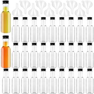 lot 4596 image: Mini Liquor Bottles, 30 Pack Airtight Plastic Spirit With Black Cap, 1.7oz Empty Alcohol Shot With 10 Funnels, Miniature for Weddings, Parties - Retail $10
