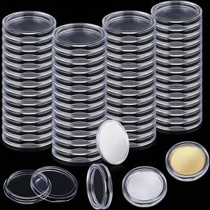 lot 4598 image: 400 Pcs 21 mm Coin Holder Capsules Clear Round Plastic Coin Container Case for Silver Bar Coin Collection Supplies - Retail $20