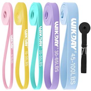 lot 4643 image: WIKDAY Resistance Bands for Working Out, Pull Up Assistance Bands, Exercise Bands, Long Loop Thick Heavy Workout Bands Set with Door Anchor for Body Stretching, Training for Women Pastel Color - Retail $30
