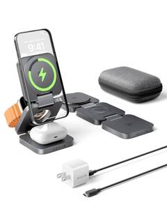 lot 4656 image: Qi2 Certified 3 in 1 Travel Charger MagSafe Compatible, Upgraded Foldable Wireless Charger Stand, Mag-Safe 3 in 1 Charging Station,15W Fast Charging for iPhone 171615141312, Apple Watch, AirPods