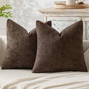 lot 4663 image: MIULEE Pack of 2 Couch Throw Pillow Covers 20x20 Inch Neutral Dark Brown Boho Accent Decorative Pillow Covers Soft Chenille Farmhouse Cushion Covers for Home Decor Bed Sofa Living Room - Retail $20