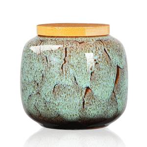 lot 4665 image: TkoYuHm 6oz Flambe Glaze Ceramic Loose Tea Canister Vintage Storage Jars with Airtight Wooden Lid Green Matcha Tin Container for Coffee Beans Condiments