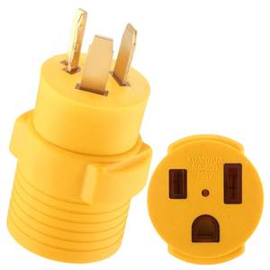 lot 4667 image: Kanayu NEMA 10-30P to 6-50R Adapter 30 Amp Dryer to 50 Amp Welder Adapter 240V Receptacle 3 Prong to 3 Prong Generator Welder Dryer EV Charger Power Plug, Yellow - Retail $15