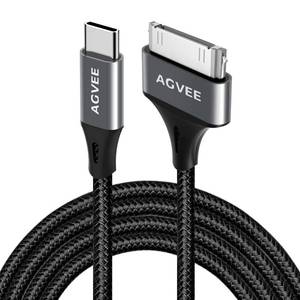 lot 4668 image: AGVEE 2 Pack 3ft USB-C to 30 Pin Cable for Old iPhone 44S iPad 123 iPod, Braided Metal Shell Type-C to 30Pin Adapter Charging Charger Data Cord, Dark Gray - Retail $10
