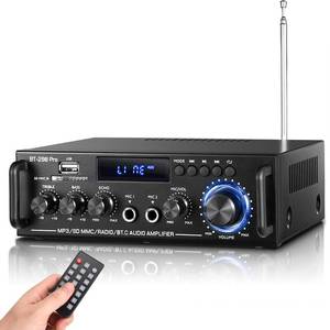 lot 4670 image: 298Pro Stereo Audio Amplifier, Max 400W Home 2 Channel Bluetooth 5.0 Wireless Power Amplifier, HiFi Sound Home Theater Audio System Home Stereo Receiver, MIC in wEcho, Bass & Treble wUSBRCAFM - Retail $33