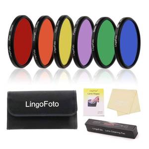 lot 4673 image: LingoFoto 6pcs Round Full Color Lens Filter Set Red Orange Yellow Green Blue Purple 6 Pockets Filter Pouch3 Lens Cleaning Tool (40.5mm) - Retail $27