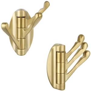 lot 4684 image: Angle Simple Swivel Towel Hook Brushed Gold 2 PCS, Metal Folding Bathroom Hook, Bath Towel Holder, Heavy Duty Robe Clothes Hanger for Bathroom RV Wall Mount - Retail $24