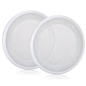 lot 4686 image: Facmogu 2PCS 8in White Ceiling Speaker Covers, Surface Mount Speaker Grill Mesh Round Speaker Grille Woofer Car Speaker Grill Cover Guard Protector Replacement Round Metal Grills - Retail $18