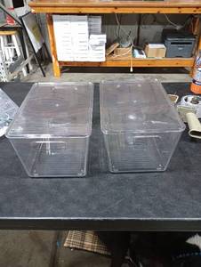 lot 4691 image: 2pk Clear Fridge Baskets with Lids