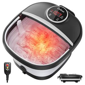 lot 4695 image: GEHONA Collapsible Foot Spa Bath with Heat,Foot Massager with Two Side Supports,Leakage Protector,Temperature Control,Bubbles,Red Light,Timer,Feet Spa Tub,Feet Soaker,Gifts (Black) - Retail $40