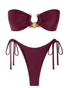 lot 4699 image: ZAFUL Bathing Suit for Women Bandeau Bikini Sets Cheeky Triangle 2 Piece Swimsuit Cute Bathing Suit Silky Wine Red XS - Retail $33