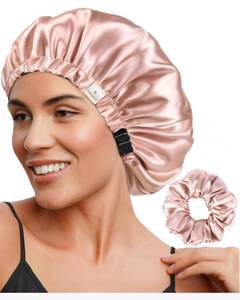 lot 4702 image: YANIBEST Adjustable Satin Bonnet Double Layer Hair Bonnet for Sleeping Bonnets for Women Hats Curly Natural Hair, Blush Pink - Retail $14