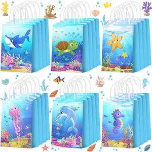 lot 4713 image: Outus Under the Sea Party Favor Bags Goodie Ocean Gift Paper Bags with Handles Sea Animal Candy Treat Pouch for Summer Ocean Birthday Party Decorations Baby Shower Supplies - Retail $16