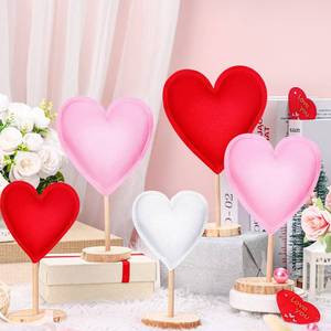 lot 4717 image: Bucherry 5 Pcs Valentines Day Tall Standing Fabric Heart Block Set Valentines Heart Decorations Tabletop Centerpiece Decor Wooden Table Decor for Party Valentine Day Wedding Home(Red, Pink) - Retail $18