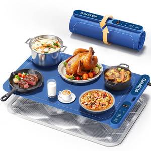 lot 4722 image: Gaiatop Food Warming Mat, Fast-Heating Silicone Electric Warming Tray with Heat Insulating Pad, 7-Level Temp 8h Timer Food Warmer Mat, Portable Heating Mat for Countertop Gatherings Party Home, Blue - Retail $20
