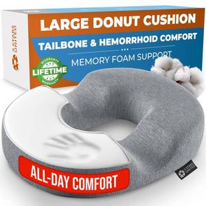 lot 4723 image: 5 STARS UNITED Donut Pillow Hemorrhoid Tailbone Cushion Large Cushion for Pain Relief Coccyx, Prostate, Sciatica, Pelvic Floor, Pressure Sores, Pregnancy, Postpartum Recovery, Gray - Retail $36