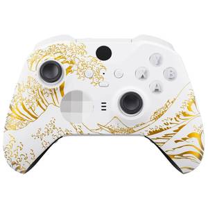 lot 4727 image: eXtremeRate The Great GOLDEN Wave Off Kanagawa - White Faceplate Cover, Front Housing Shell Replacement Kit for Xbox One Elite Series 2, Xbox Elite 2 Core Controller Model 1797 - Accent Rings Included - Retail $18
