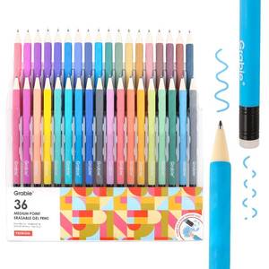 lot 4740 image: Grabie Erasable Gel Pens, Medium Point 0.7 mm Erasable Pens, Make Mistakes Disappear for Drawing Writing Planner, Pack of 36 Assorted Colors - Retail $40