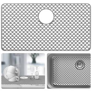 lot 4747 image: Sink Protectors for Kitchen Sink - Large 28.4x 15 with Rear Drain Hole Heat Resistant Easy Clean Non-slip Silicone Kitchens Sinks Mat for Bottom of Kitchen Sinks Stainless Steel(Grey)-72x38CM - Retail $30