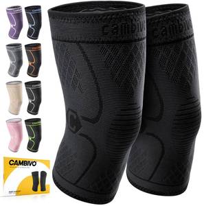 lot 4756 image: CAMBIVO 2 Pack Knee Braces for Women & Men, Knee Compression Sleeves for Knee Pain Relief, Knee Support with Non-Slip Silicone, Breathable, for Running, Workout, Weightlifting & Daily Use, Arthritis Support (Black, Medium) - Retail $14