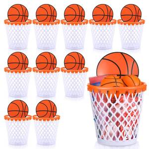lot 4761 image: 10 Pcs 4.1x4.1x2.8 Inch Basketball Player Gift Basket Set Reusable Basketball Party Snack Cup with Basketball Backboards Basketball Hoop Cup Party Cup Supplies for Basketball Team Birthday Party - Retail $43