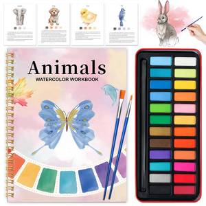 lot 4772 image: Watercolor Workbook - Coloring Book Beginner Friendly Painting Kit, Watercolor Workbooks for Adults with 24 Colors Paint, Exploration Gift for Adults Teens (Animals) - Retail $13