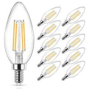 lot 4777 image: Ascher E12 Candelabra LED Light Bulbs 60 Watt Equivalent, Warm White 2700K, Non-Dimmable, 550 Lumen, Clear LED Filament Candle Bulbs, Pack of 10 - Retail $25