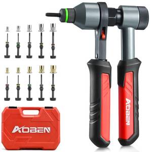 AOBEN Rivet Nut Tool Kit, Nutsert Gun Kit, Upgraded Rivnut Tool with 10 Metric and SAE Madrels, 100 Pcs Rivnuts, and Rugged Carrying Case - Retail: $70