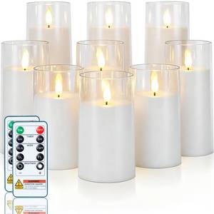 lot 4779 image: Homemory Pure White Flickering Flameless Candles, Battery Operated Acrylic LED Pillar Candles with Remote Control and Timer, Set of 9 - Retail $43