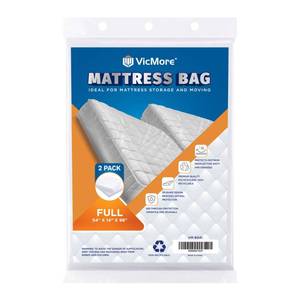 lot 4795 image: VICMORE 2 Pack Full Size Mattress Bags for Moving, Storage & Disposal - 1.5 Mil Clear Plastic Mattress Bags, Tear-Resistant, Dustproof, Recyclable (Fits FullDouble Mattresses) - Retail $13