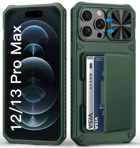 lot 4798 image: BXYJY for iPhone 12 Pro Max & 13 Pro Max Case with Camera Cover, Card Holder (4-5 Cards), Military Grade Drop, RFID Block, Heavy Duty Women Men Rugged Phone Case for iPhone 12 Pro Max, Green - Retail $20