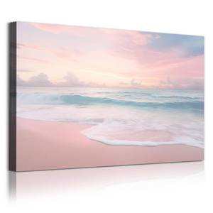 lot 4800 image: Pink Beach Canvas Wall Art Ocean Waves Picture Abstract Seascape Paintings Pink Coastal Prints Sea Landscape Wall Art Sunrise Beach Picture Modern Coastal Artwork Ocean Landscape Poster 16x24in No Frame - Retail $20