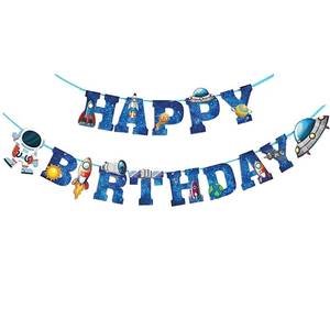 lot 4804 image: Astronaut Space Ship Happy Birthday Banner,Outer Space Happy Birthday Bunting Boys Birthday Party Banner Decoration Blue - Retail $6