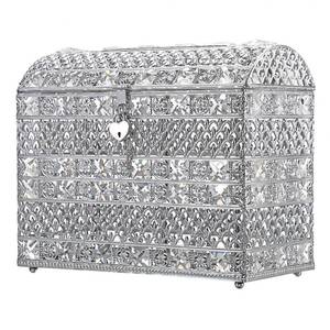 lot 4812 image: ELLDOO Crystal Wedding Card Box with Heart Lock, Vintage Money Card Box Treasure Chest Style Silver Gift for Wedding Receptions, Centerpiece Decor, Anniversary Keepsake, Gift, Large Size - Retail $69