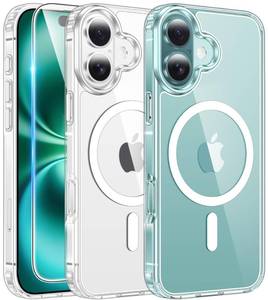 lot 4824 image: FNTCASE for iPhone 16 Case Clear Magnetic Phone Cases with Screen Protector Drop Proof Compatible with Magsafe Slim Anti Yellowing Rugged Shockproof Protective Transparent Cell Cover (A-Clear)