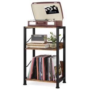 lot 4840 image: Hosfais 3 Tier Record Player Stand, Retro Vinyl Storage End Table Records for Living Room Bedroom (Brown) - Retail $35